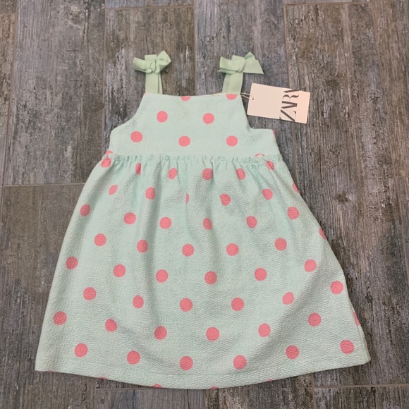 Zara Mint Green and Pink Polka Dot Kids Dress - Picture 1 of 4